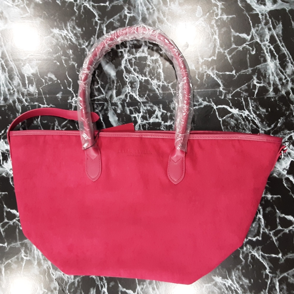 Ralph Lauren 🌞E Fragrances Pink Cranberry Red Tote Handbag  NWT.